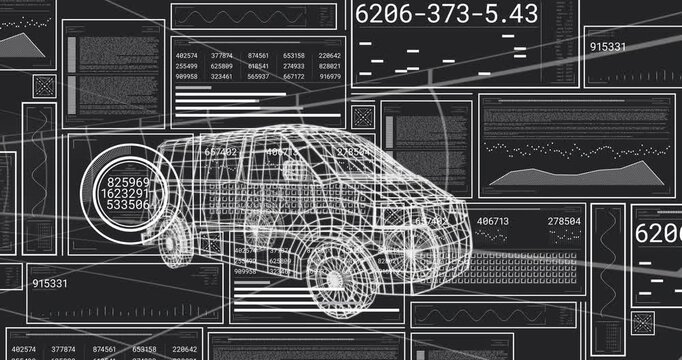 Upon startup 3D wireframe van centering on grid while gauge and panels updating diagnostics data