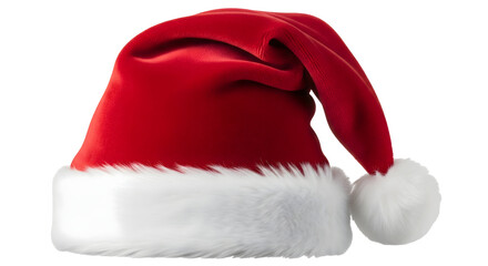A vibrant Santa Claus hat with its classic design, ready for the festive season isolated on transparent background	
