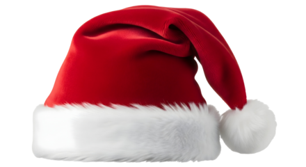 A vibrant Santa Claus hat with its classic design, ready for the festive season isolated on transparent background	
