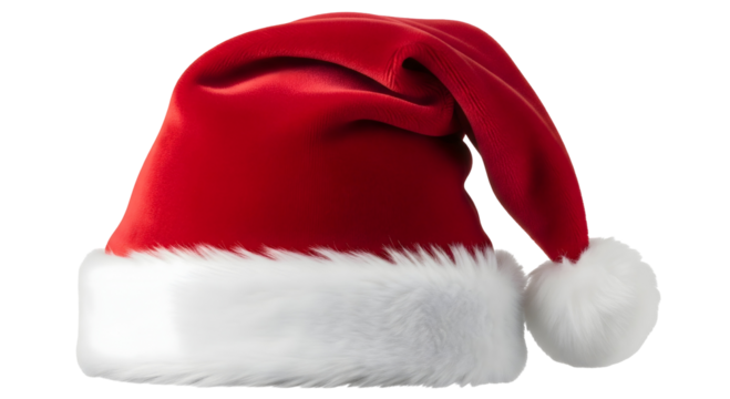 A vibrant Santa Claus hat with its classic design, ready for the festive season isolated on transparent background	
