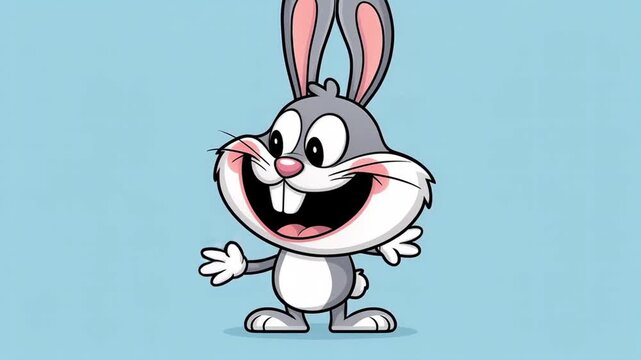 Rabbit teeth cartoon bunny smiling with big white teeth on blue background