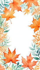 Beautiful watercolor design showcases autumn orange and green maple leaves against a blank space ideal for Halloween-themed projects. Perfect for seasonal art Generative AI