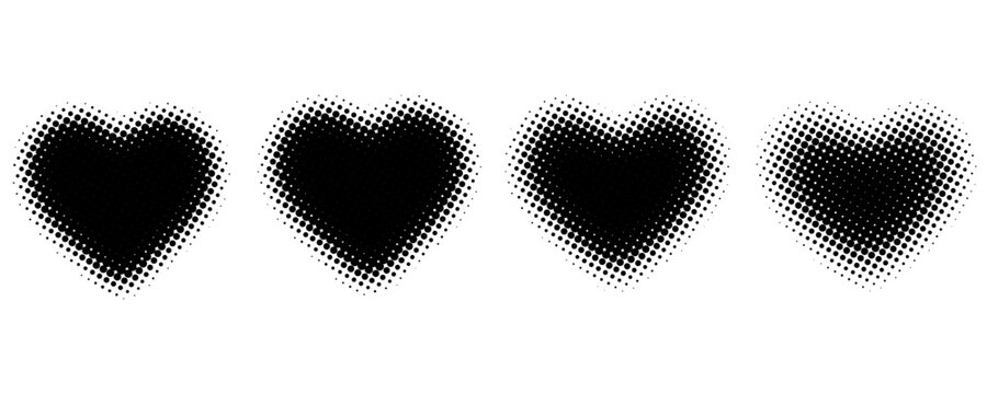 Halftone heart shapes design elements set (monochrome)