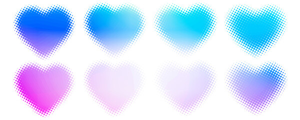Halftone heart shapes design elements set (gradient color)