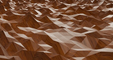 abstract wooden surface with faceted geometric patterns creating a textured landscape effect