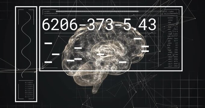 Upon scan start hologram brain model updating numeric codes per second showing scan progress