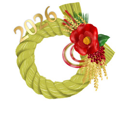 2026年の華やかな日本伝統のお正月飾り　年賀状の装飾素材