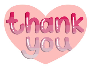 pink Thank you – colorful typography lettering illustration on pink heart background 