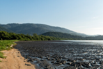 Muddy beach in Paraty, Brazil with the jungle in the background