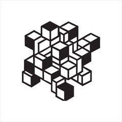 Fototapeta premium Abstract Black and White Isometric Cube Formation Visualizing Interconnectedness and Geometric Design for Modern Concepts and Illustrations