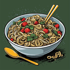 noodle food cartoon vector