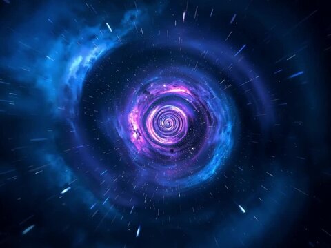 Space warp tunnel animation with neon light beams and spiral galaxy motion. Designed for VJ loops, cosmic backgrounds, and futuristic media.
