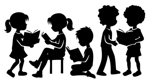 Diverse group of children engrossed in reading books, fostering a love for learning and education, perfect for school promotions and literacy campaigns