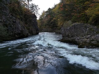 A river with a lot of water and rocks. The water is very clear and the rocks are scattered throughout the river