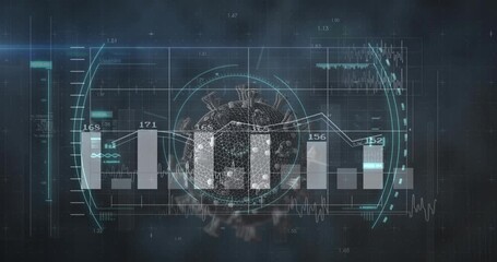 HUD bars appearing while graph redrawing sphere rotating text showing VIRUS DETECTED COVID-19 - Powered by Adobe
