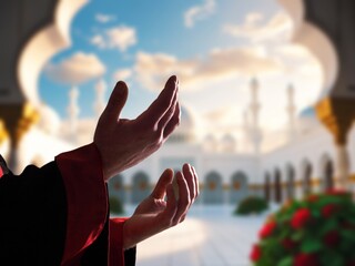 Muslim praying in Mosque, holy religion concept