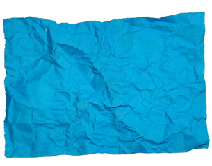 Single Large Crumpled Blue Paper Texture Isolated