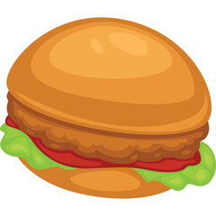 A stylized pixel art illustration of a chicken sandwich with lettuce tomato and a golden brown bun against a transparent background ideal for graphic design and food concepts