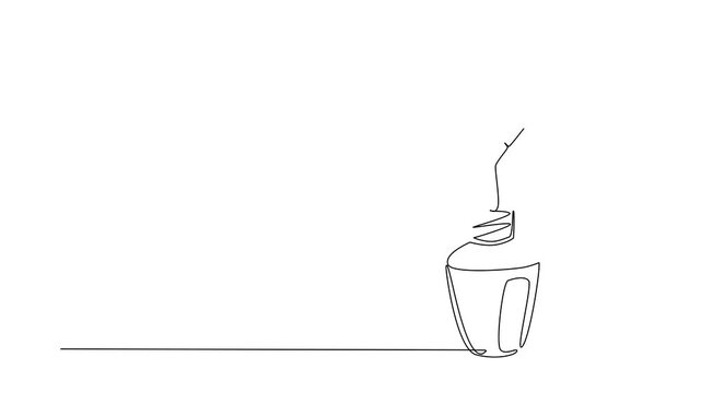 Animated self drawing of single continuous line drawing nail polish bottle with brush raised. Modern beauty of women care equipment. Look beautiful. National Nail Polish Day. Full length animation
