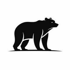 Stylized black vector silhouette of a bear with strong yet smooth outlines, clean minimalist form, white background, editable for logo use