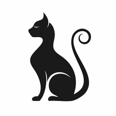 Stylized black vector silhouette of a cat in profile with elegant curved lines, smooth design, clean white background, editable for minimalist logo