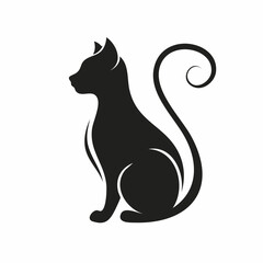 Stylized black vector silhouette of a cat in profile with elegant curved lines, smooth design, clean white background, editable for minimalist logo