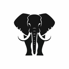 Stylized black vector silhouette of an elephant with curved tusks and smooth contours, clean white background, editable for minimalist branding