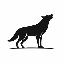 Stylized black vector silhouette of a fox with a curled tail, smooth lines and simple shape, white background, editable vector for logo design