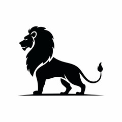 Stylized black vector silhouette of a lion with simple smooth curves, clean white background, editable for minimalist logo design