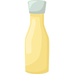 A tall yellow glass bottle with a light gray lid filled with a light yellow liquid stands on a white background with a transparent background effect.