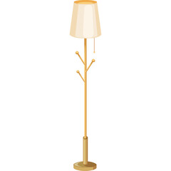 A Tall Floor Lamp With A Translucent Cream Colored Shade And A Golden Base And Stem Detailed With Small Golden Accents Against A White Background