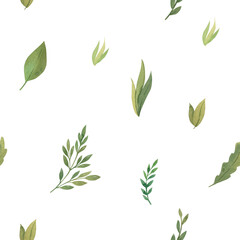 watercolor green leaves seamless pattern illustration for kids