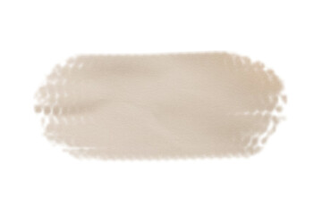A close up of a textured beige fabric swatch with a slightly wavy edge isolated on transparent background