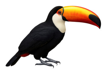 Naklejka premium Toucan bird standing isolated against a transparent background showing its colorful large beak