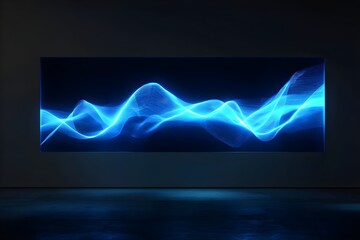 Neon Blue Waves Art Installation Flowing Across Dark Canvas with Illuminated Contemporary Design and Style