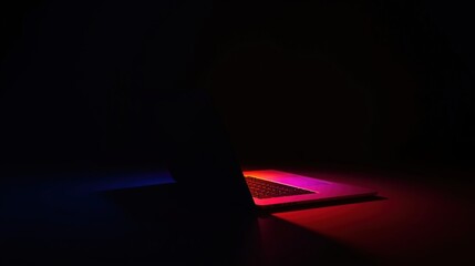 Tilted illuminated number four in colorful light in dark space. Suitable for birthday or anniversary designs. Minimalistic. Bright. Vibrant. Festive. Celebratory. Unique.