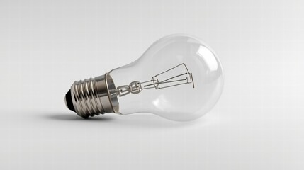 Clear incandescent light bulb on white surface. Suitable for illustrating ideas, creativity, and illumination concepts in design projects.
