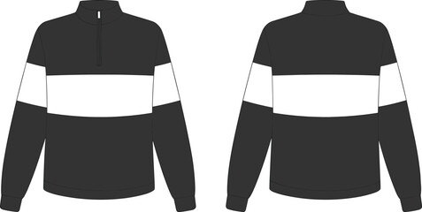 Long sleeve pullover sweatshirt, high collar zip jacket, color block fashion top, white stripe design, casual sportswear apparel, unisex clothing template illustration © Shammi's World