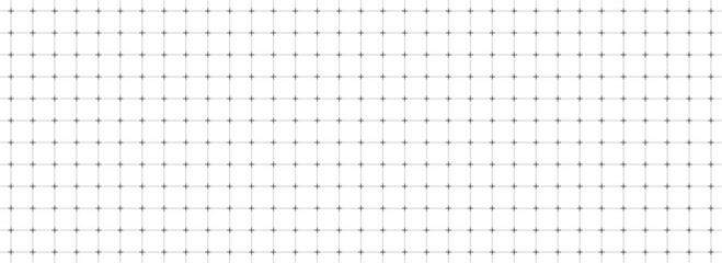 Dotted square grid planer page. Seamless black dashed checkered paper pattern. Simple crossed dash graph texture. Bullet journal notebook background. School math lined sheet wallpaper. Vector