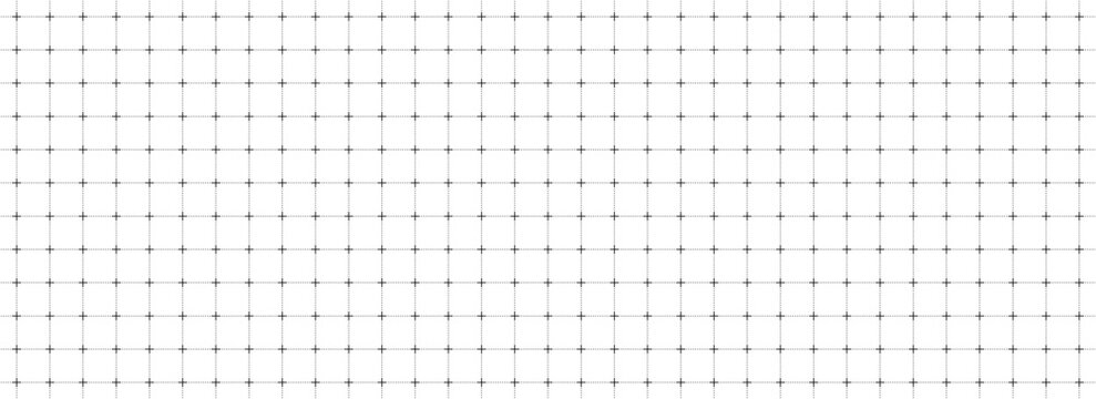 Dotted square grid planer page. Seamless black dashed checkered paper pattern. Simple crossed dash graph texture. Bullet journal notebook background. School math lined sheet wallpaper. Vector