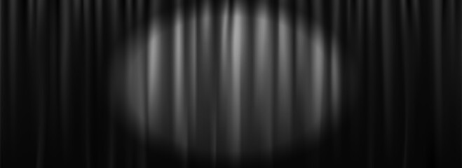 Black velvet curtain background. Closed curtains backdrop for theater stage, cinema, silent movie screen. Vector old Hollywood scene concept. Noir horror drapery wallpaper for award, show, performance