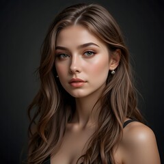 Naklejka premium elegant portrait of woman wearing pearl earrings against a dark background