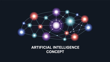 Abstract network of glowing circles and lines connection