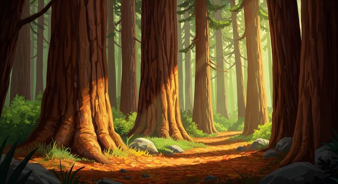 Cartoon Redwood Forest Landscape Illustration