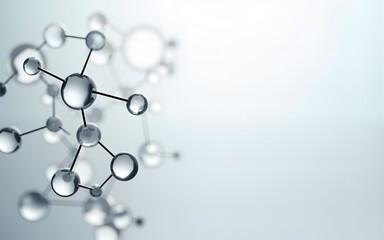 Abstract glass molecular structure on light gray color background. Futuristic technology wallpaper. Science or medical banner. High quality