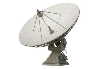 Satellite dish receiving data, broadcasting information, communicating globally, advancing technology and science on transparent background