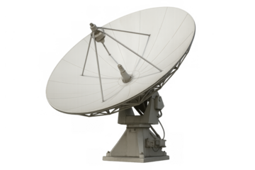Satellite dish receiving data, broadcasting information, communicating globally, advancing technology and science on transparent background