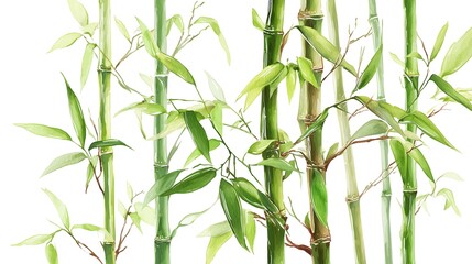 Naklejka premium Green bamboo stalks with leaves