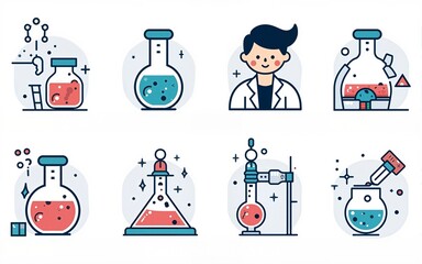 Science line editable icon set. Containing biology, laboratory, experiment, scientist, research, physics, chemistry and more. Editable stroke. Vector illustration. High quality
