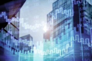 Virtual financial abstract graph hologram and modern office background
